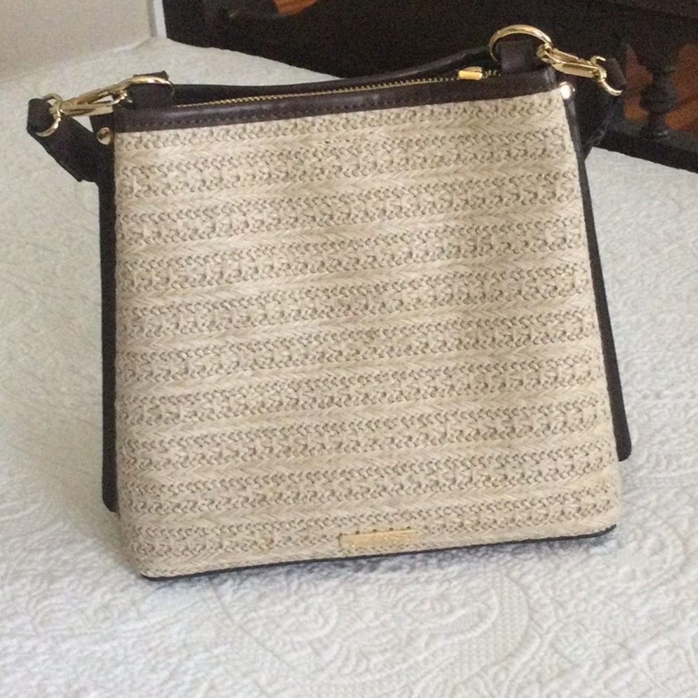 Woven Straw Crossbody Bag with Dark Brown Trim - Picture 3 of 7